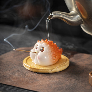 泡泡鱼变色香插茶宠可爱树脂香座托支架线香插室内茶室香薰炉