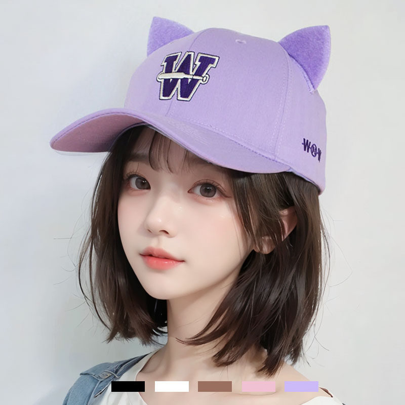 可爱带猫耳朵字母刺绣棒球帽子女春秋夏季遮阳鸭舌帽女百搭学生