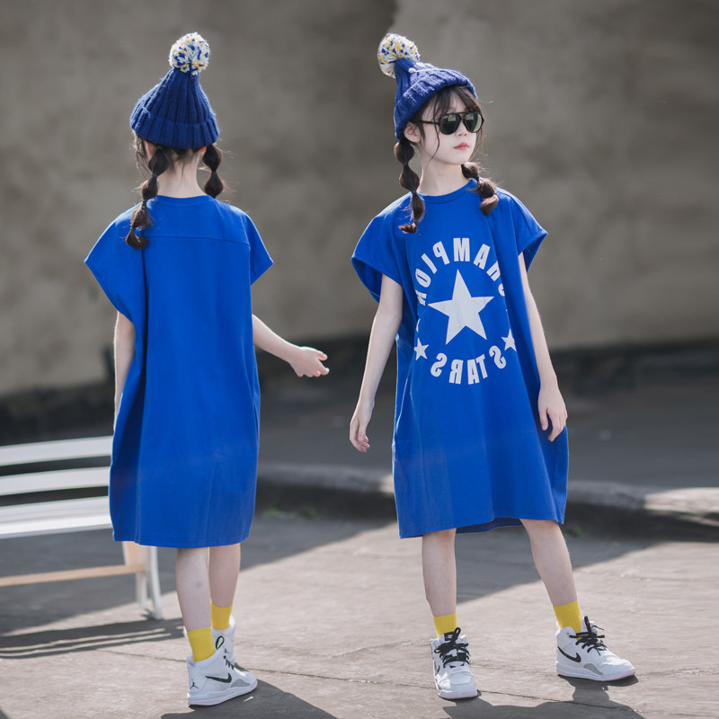 韓版連衣裙親子裝女童長款T恤裙