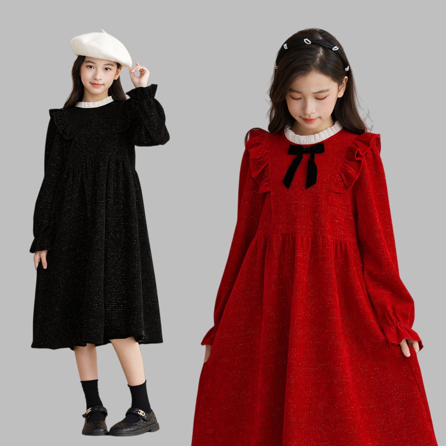 女童过年连衣裙大童蝴蝶结公主裙