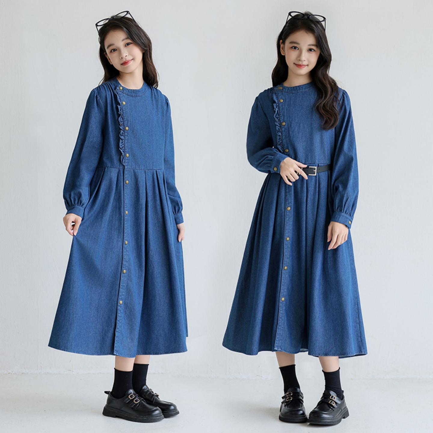 中大童牛仔裙春秋2025新款韩系童装女孩中长款裙子女童长袖连衣裙