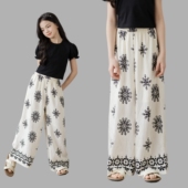 夏装 中大童防蚊裤 2026新款 子洋气亲子装 薄 度假风印花裤 女童阔腿裤