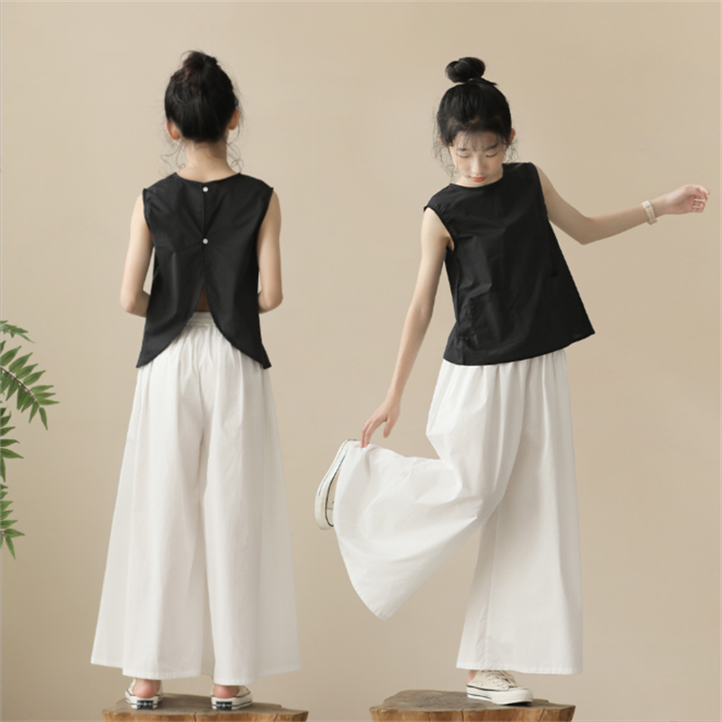 女童白色闊腿褲親子裝中大童裙褲