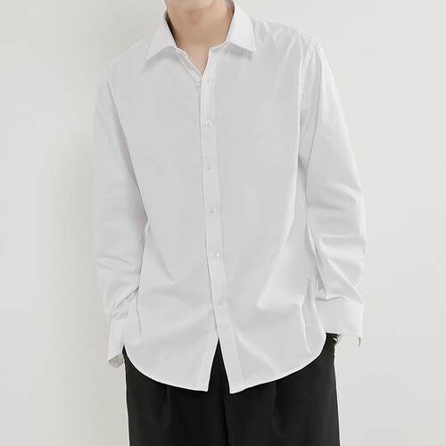 白色衬衫男秋季港风日系潮流休闲黑色百搭长袖衬衣宽松外套dk制服