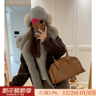 麂皮绒鹅绒内胆羽绒服年轻款 中古大狐狸毛皮草外套女2025冬季 新款
