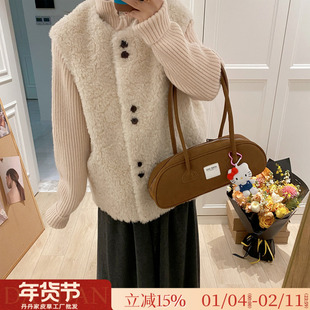 小杏芙 休闲百搭100羊羔毛马甲皮毛一体2025冬新款皮草女毛毛外套