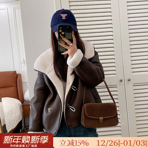 美利奴羊毛皮毛一体皮草女冬外套