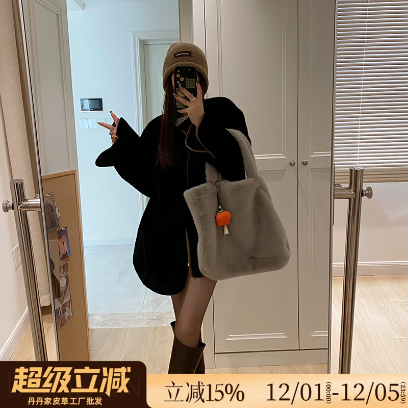 水貂绒环保皮草女冬貂皮大衣黑色