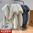 千山暮雪 毛呢外套女 可拆卸狐狸毛领披肩双面呢羊毛大衣2025新款