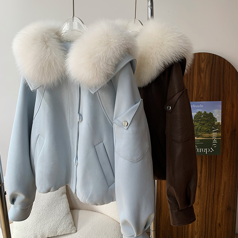 蓝色浪漫可脱卸狐狸毛皮草外套女