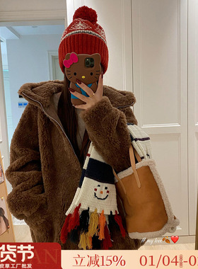 温暖暴击 双层帽子100羊羔毛皮毛一体毛毛外套女冬季保暖皮草上衣