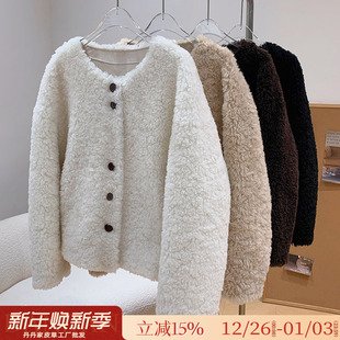 毛毛外套 皮草女冬季 韩系圆领小香风羊羔毛皮毛一体蝙蝠袖 2025新款