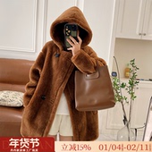 特价 羊羔毛颗粒羊剪绒连帽皮草外套女 新款 泰迪大衣短款 全羊毛冬季