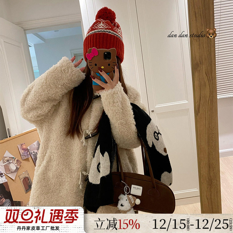 特价牛角扣全羊毛美利奴羊羔毛皮毛一体立领中长款冬季毛毛外套女