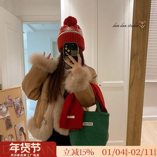 浓郁摩卡！狐狸毛皮草外套女冬小个子2025新款麂皮绒鹅绒内胆夹克