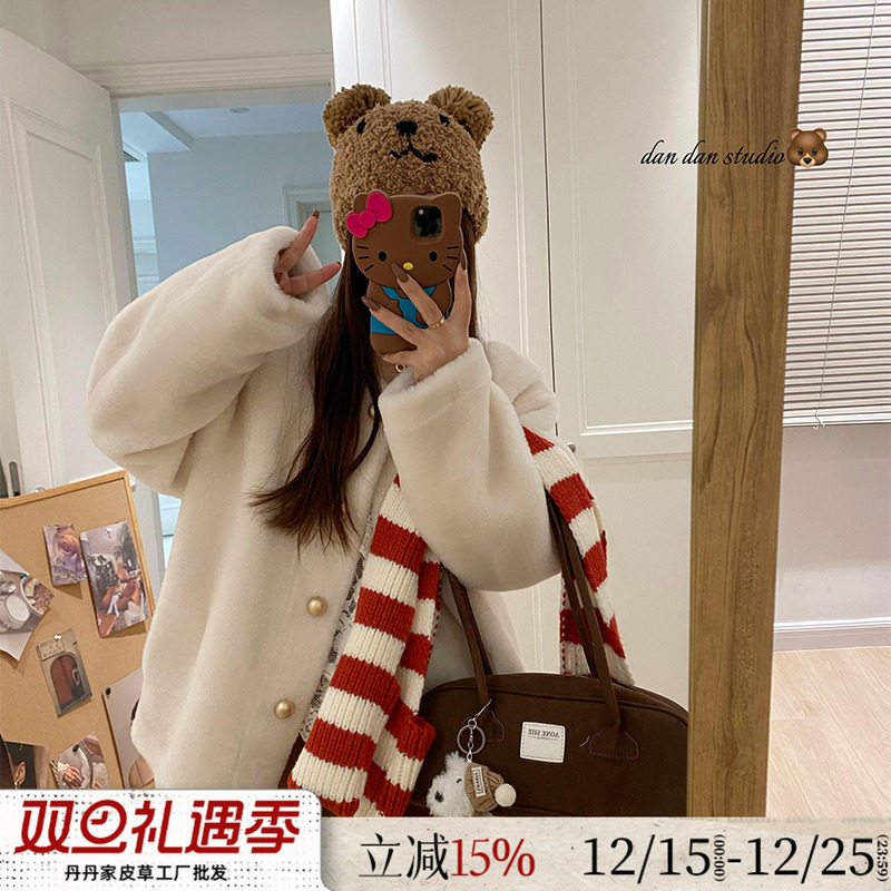 100羊羔毛皮毛一体毛毛外套女冬