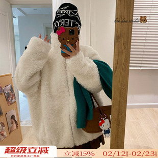 万年不过时 慵懒感100羊羔毛皮毛一体毛毛外套女冬季保暖立领上衣