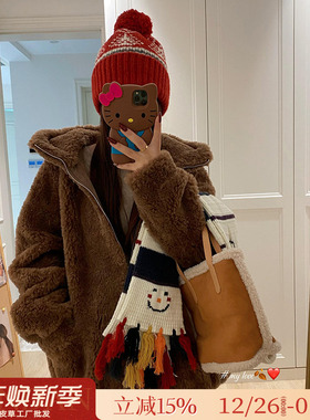 温暖暴击 双层帽子100羊羔毛皮毛一体毛毛外套女冬季保暖皮草上衣