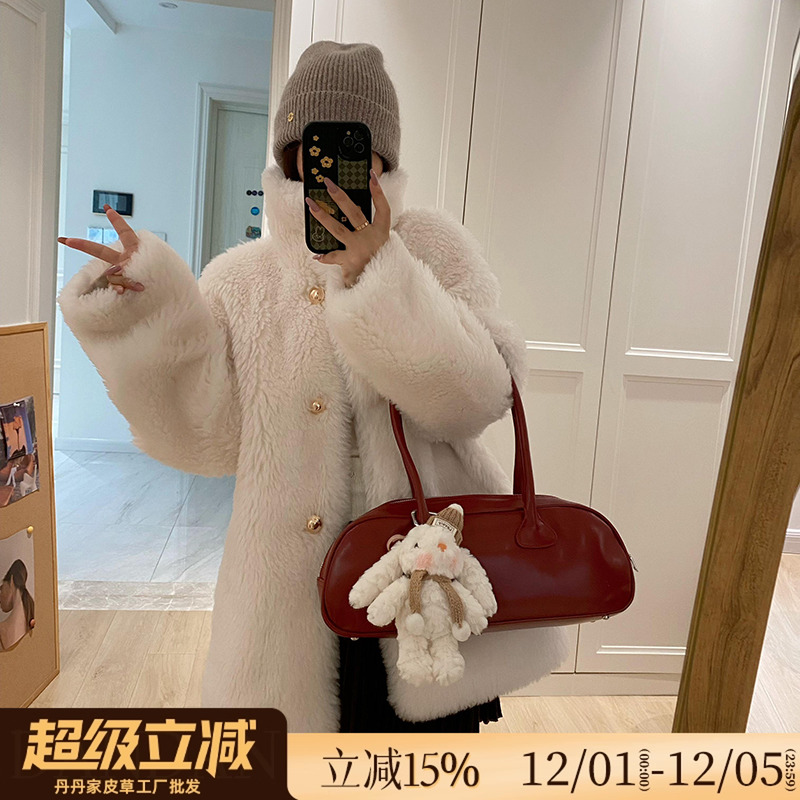 特价金扣托斯卡纳羊羔毛皮毛一体立领中长款皮草女秋冬季毛毛外套