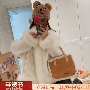 叛逆甜心/甜美风2025新款双面呢羊绒大衣狐狸毛领皮草毛呢外套女