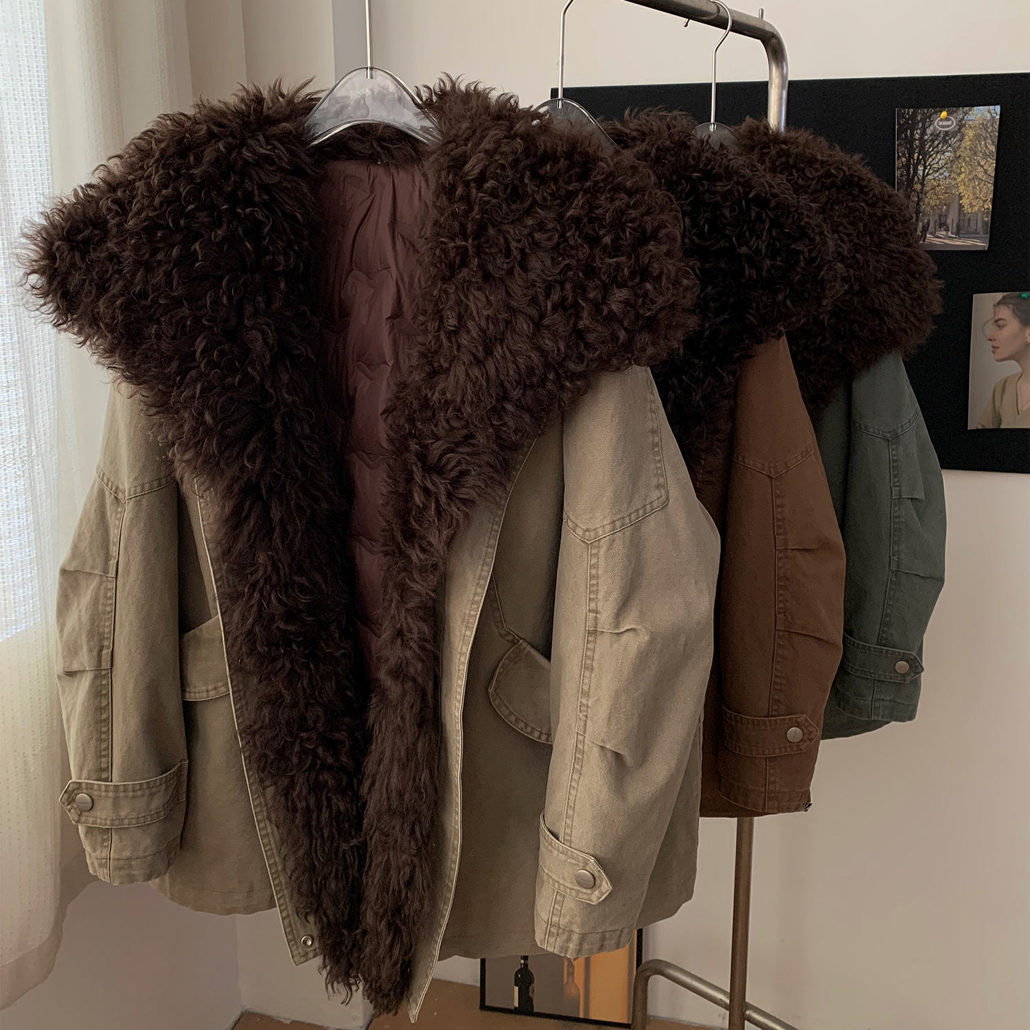 复古巴恩风/可拆卸莫斯纳羊毛领2025新款90鹅绒派克服皮草外套女