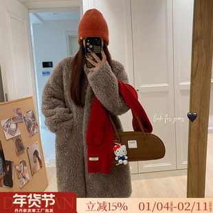慵懒感中长款100羊羔毛皮毛一体毛毛外套女冬季宽松保暖立领上衣