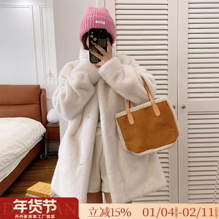 仿天鹅绒貂皮大衣皮毛一体立领中长款水貂绒环保皮草女冬毛毛外套