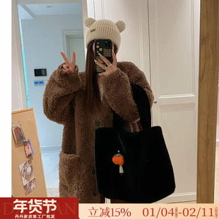 棕色外套女秋冬羊羔绒皮毛一体上衣开衫V领慵懒韩版100羊羔毛皮草