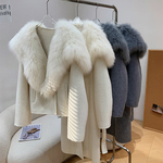 千山暮雪！可拆卸狐狸毛领披肩双面呢羊毛大衣2024新款毛呢外套女