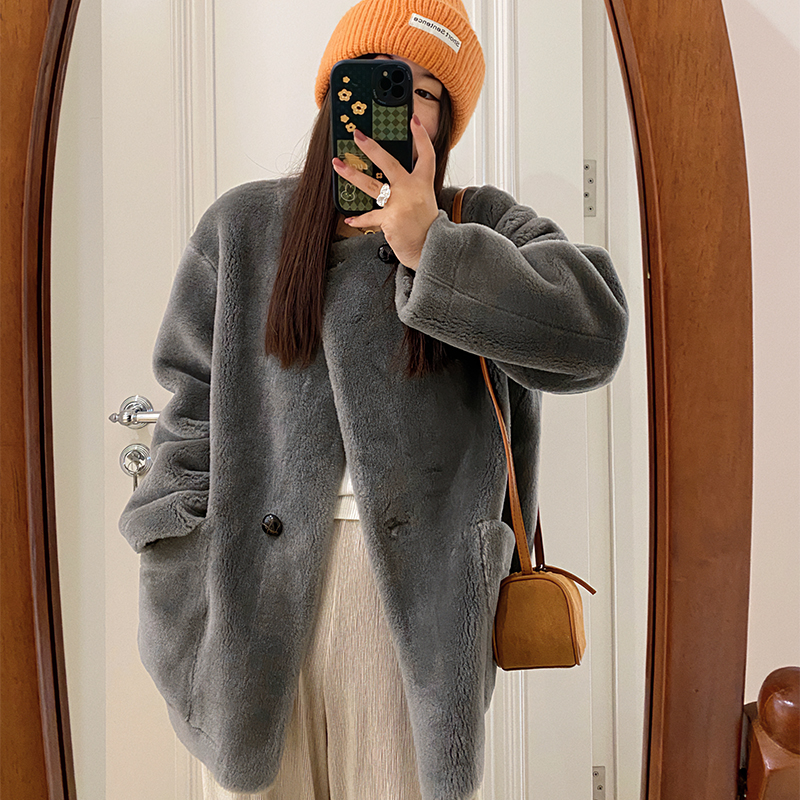 韩版纯羊羔毛冬装皮草毛毛外套女