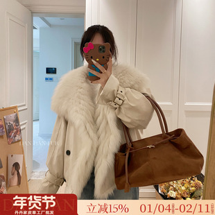 纽约冬令时/狐狸毛+90白鹅绒羽绒服冬季派克服2025新款皮草外套女