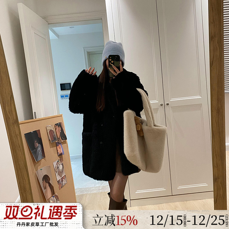 顽童托卡羊羔毛皮草女毛毛外套冬