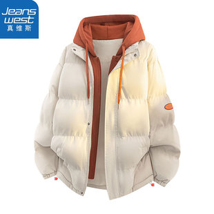 真维斯秋冬季新款假两件连帽棉衣男女加厚保暖面包服外套冬季棉袄