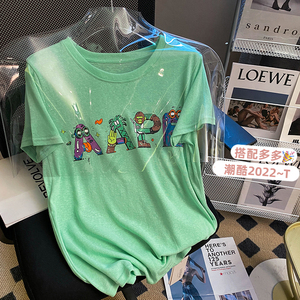 RM16098#白色T恤女印花短袖2022年春夏修身显瘦百搭网红ins潮洋气半袖上衣