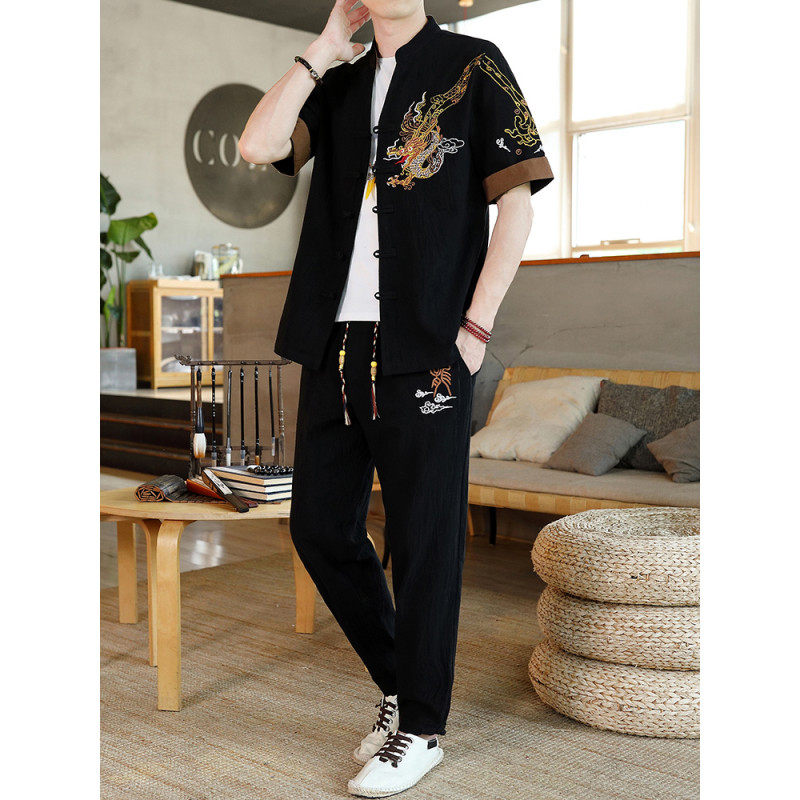 风男装夏季短袖开衫套装男汉服套装一套 HJQ716-P65图片