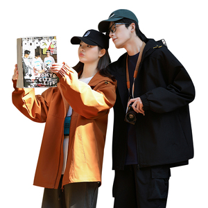 春款工装连帽夹克潮流拼色宽松百搭户外冲锋衣外套HS8305-P75图片