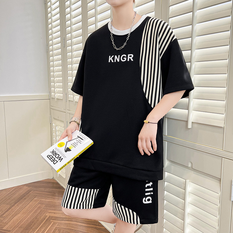 青少年学生男夏季新款连帽时尚百搭宽松短袖短裤套装TZ02306-P60，男装休闲套装，星座1206（原A206）