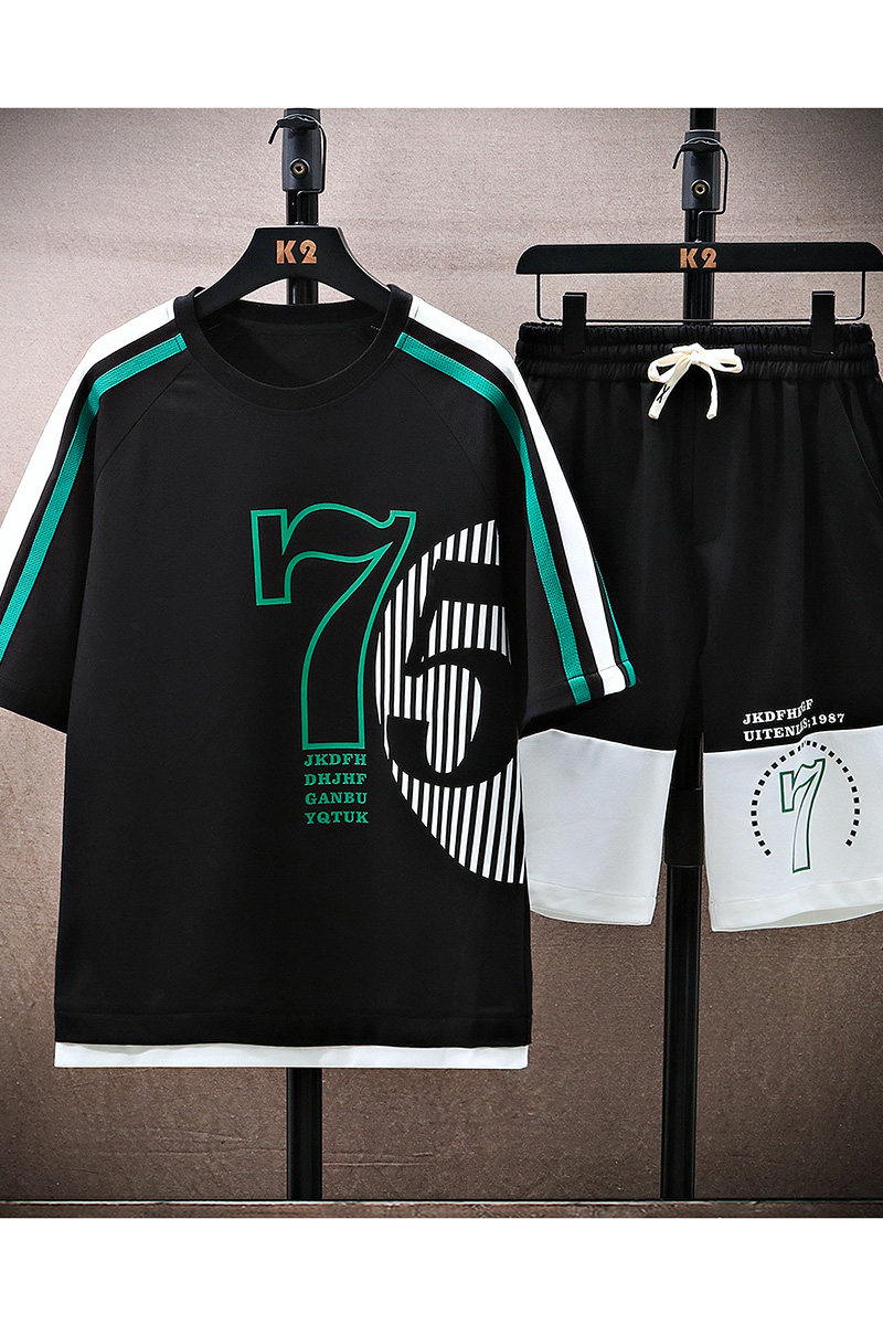 2023夏季休闲套装男时尚短袖T恤男一套五分裤男装衣服TZ6898-P65,男装休闲套装,星座1206（原A206）