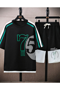2023夏季休闲套装男时尚短袖T恤男一套五分裤男装衣服TZ6898-P65图片