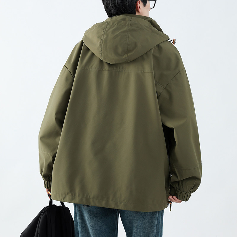 春秋款工装连帽夹克潮流拼色宽松百搭户外冲锋衣外套HS8306-P75,男装夹克,星座1206（原A206）
