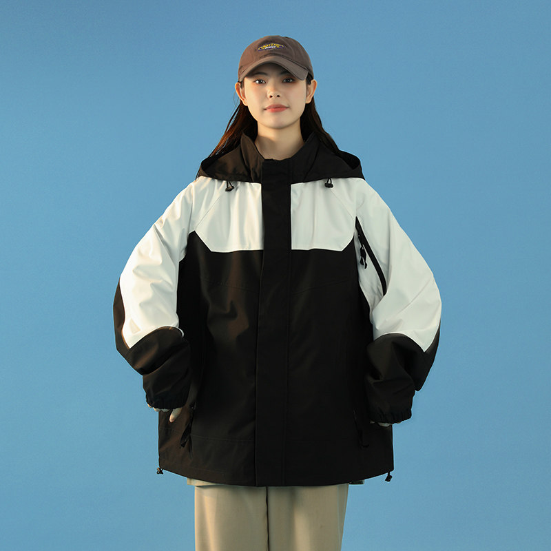 春秋款工装连帽夹克潮流拼色宽松百搭户外冲锋衣外套HS8301-P75,男装夹克,星座1206（原A206）