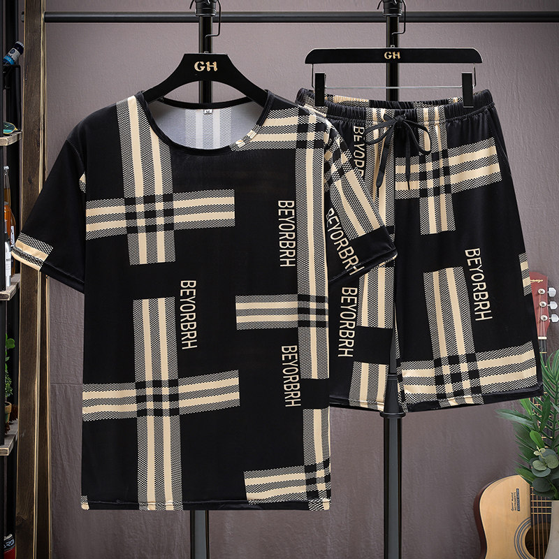 夏季运动服速干短裤短袖套装休闲两件套时尚潮流花套装TZ501-P25,男装休闲套装,星座1206（原A206）