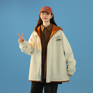 春秋款工装连帽夹克潮流拼色宽松百搭户外冲锋衣外套HS8310-P75图片