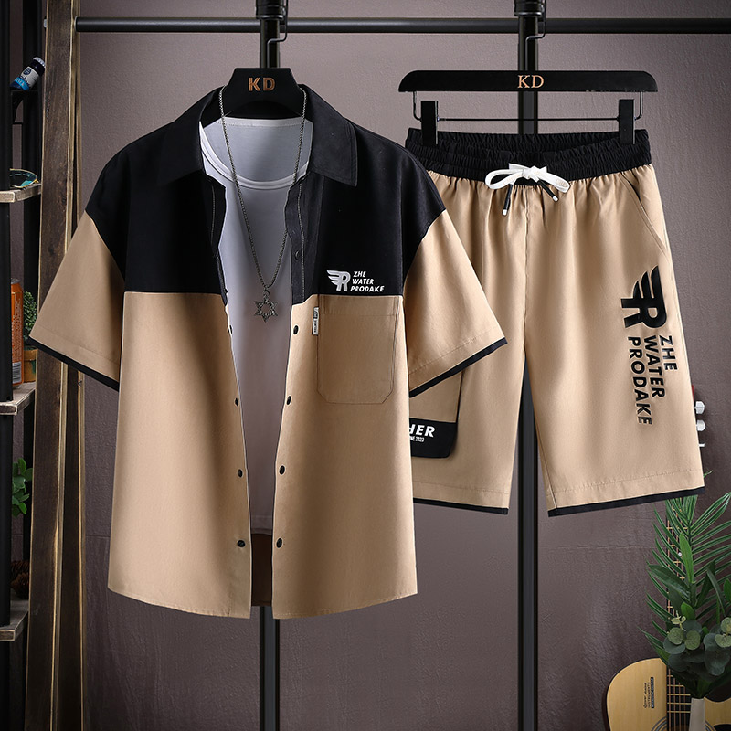 夏季休闲套装男衬衫短袖T恤男装一套短袖五分裤衣服TZ6893-P58,男装休闲套装,星座1206（原A206）