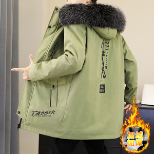冬季男士加绒加厚衣外套大毛领连帽夹克加厚外套JK6003-P90