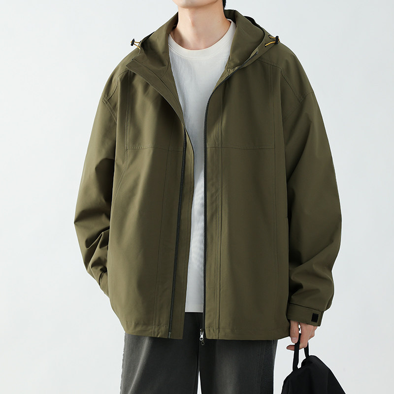 春秋款工装连帽夹克潮流拼色宽松百搭户外冲锋衣外套HS8305-P75,男装夹克,星座1206（原A206）