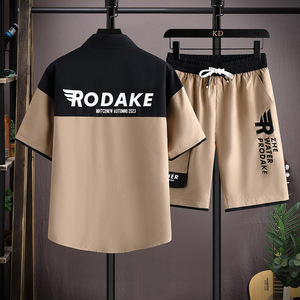 夏季休闲套装男衬衫短袖T恤男装一套短袖五分裤衣服TZ6893-P58图片