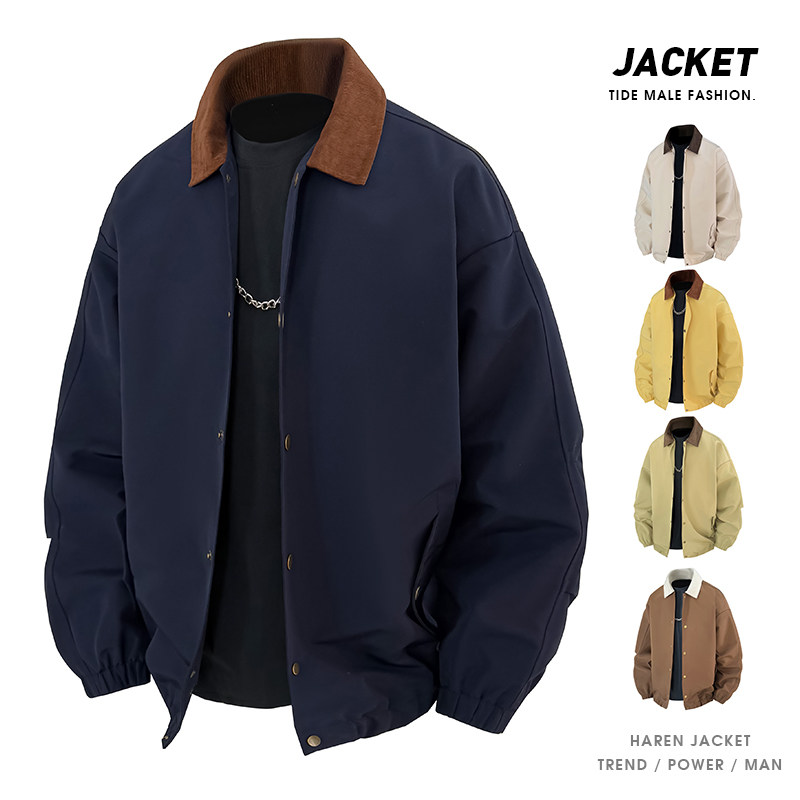 美式撞色休闲潮牌翻领夹克男春秋季2025新款百搭休闲宽松外套上衣，男装夹克，星座1206（原A206）