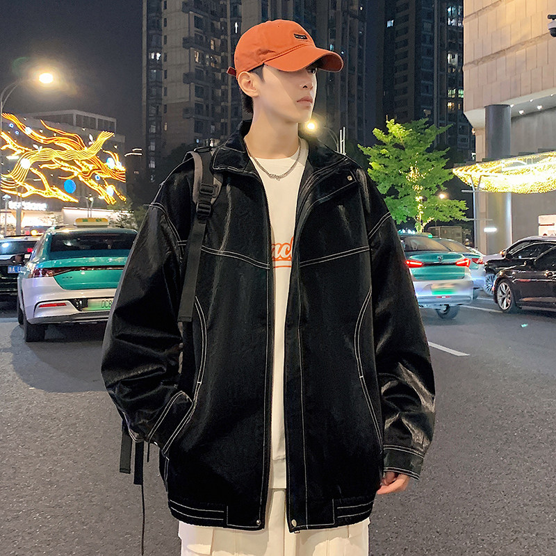 2025秋季新款工装皮衣男时尚潮流港风翻领宽松PU外套GS6395-P90,男装皮衣,星座1206（原A206）