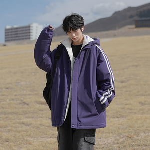 2024冬季青少年连帽棉服潮牌刺绣加绒加厚棉衣外套HL5308-P85图片